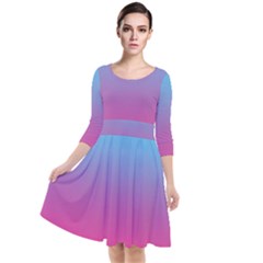 Blue Pink Purple Quarter Sleeve Waist Band Dress by Dutashop