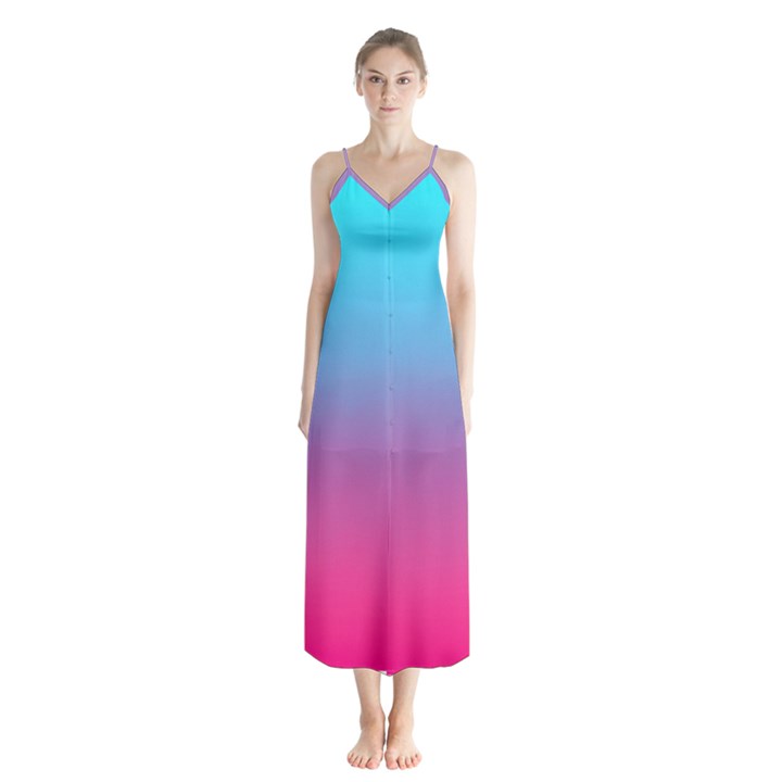 Blue Pink Purple Button Up Chiffon Maxi Dress