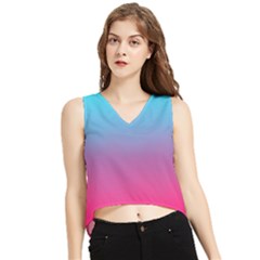 Blue Pink Purple V-neck Cropped Tank Top