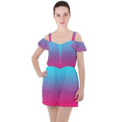 Blue Pink Purple Ruffle Cut Out Chiffon Playsuit by Dutashop