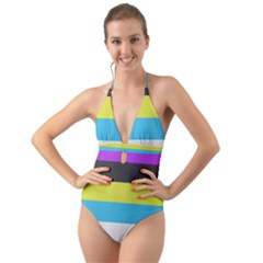 Bigender Flag Copy Halter Cut-out One Piece Swimsuit by Dutashop