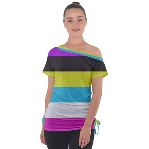 Bigender Flag Copy Off Shoulder Tie-up T-shirt by Dutashop