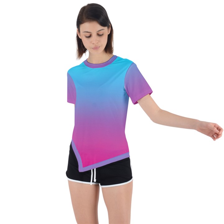 Blue Pink Purple Asymmetrical Short Sleeve Sports T-Shirt