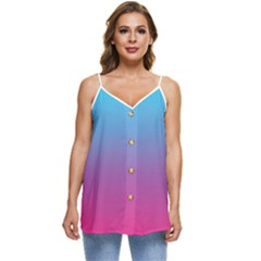 Blue Pink Purple Casual Spaghetti Strap Chiffon Top