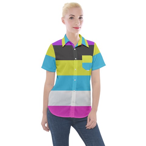 Bigender Flag Copy Women s Short Sleeve Pocket Shirt by Dutashop