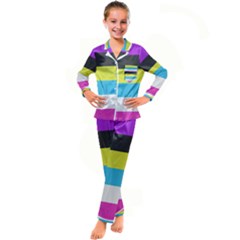 Bigender Flag Copy Kids  Satin Long Sleeve Pajamas Set