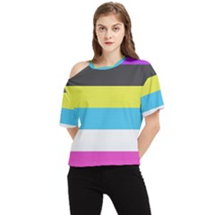 Bigender Flag Copy One Shoulder Cut Out T-shirt