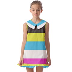 Bigender Flag Copy Kids  Pilgrim Collar Ruffle Hem Dress