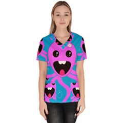 Bubble Octopus Copy Women s V-Neck Scrub Top