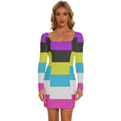 Bigender Flag Copy Long Sleeve Square Neck Bodycon Velvet Dress