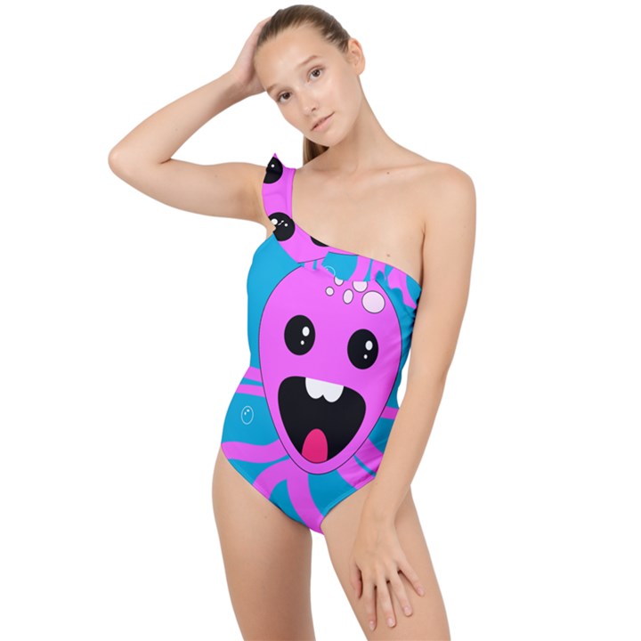 Bubble Octopus Copy Frilly One Shoulder Swimsuit