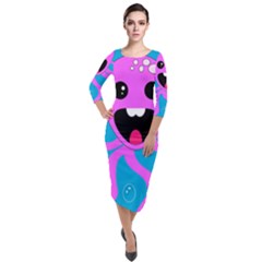 Bubble Octopus Copy Quarter Sleeve Midi Velour Bodycon Dress by Dutashop