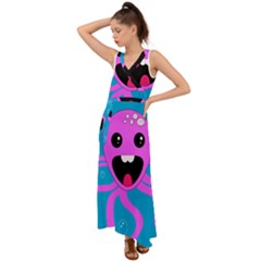 Bubble Octopus Copy V-Neck Chiffon Maxi Dress