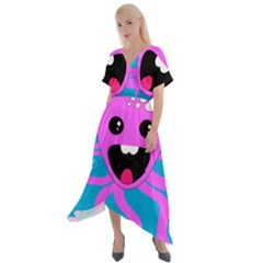 Bubble Octopus Copy Cross Front Sharkbite Hem Maxi Dress by Dutashop