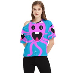 Bubble Octopus Copy One Shoulder Cut Out T-Shirt