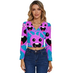 Bubble Octopus Copy Long Sleeve V-neck Top by Dutashop