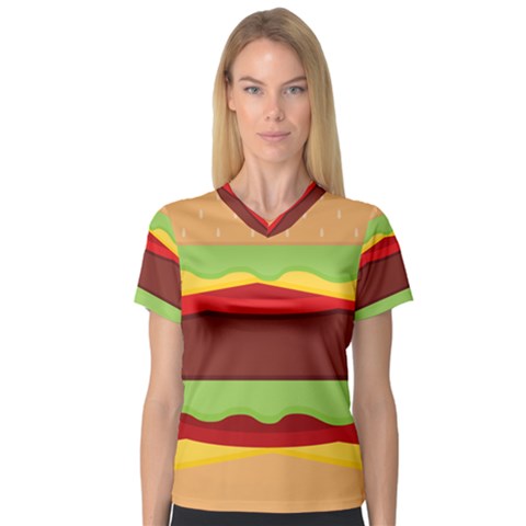 Cake Cute Burger V-neck Sport Mesh T-shirt by Dutashop