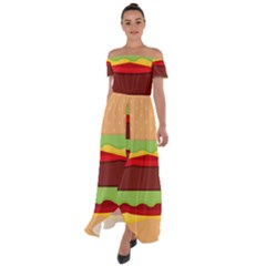 Cake Cute Burger Off Shoulder Open Front Chiffon Dress