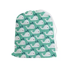 Whale Sea Blue Drawstring Pouch (xl) by Dutashop