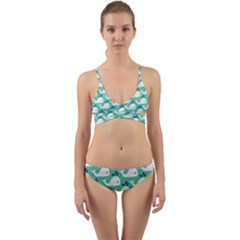 Whale Sea Blue Wrap Around Bikini Set by Dutashop