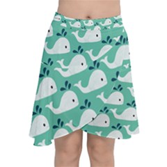 Whale Sea Blue Chiffon Wrap Front Skirt by Dutashop