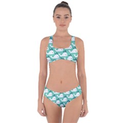 Whale Sea Blue Criss Cross Bikini Set by Dutashop