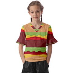 Cake Cute Burger Kids  V-neck Horn Sleeve Blouse by Dutashop