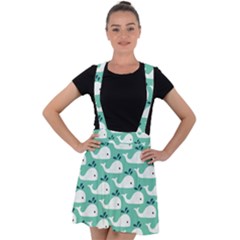 Whale Sea Blue Velvet Suspender Skater Skirt by Dutashop