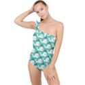 Whale Sea Blue Frilly One Shoulder Swimsuit View1