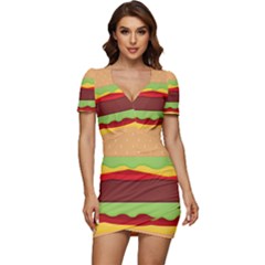 Cake Cute Burger Low Cut Cap Sleeve Mini Dress