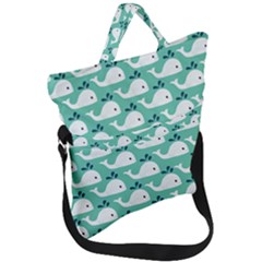 Whale Sea Blue Fold Over Handle Tote Bag by Dutashop