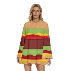 Cake Cute Burger Round Neck Long Sleeve Bohemian Style Chiffon Mini Dress