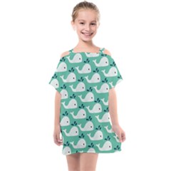 Whale Sea Blue Kids  One Piece Chiffon Dress