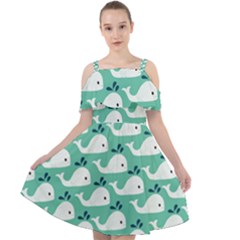 Whale Sea Blue Cut Out Shoulders Chiffon Dress