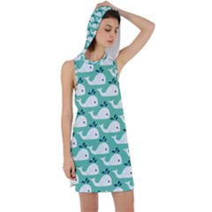 Whale Sea Blue Racer Back Hoodie Dress