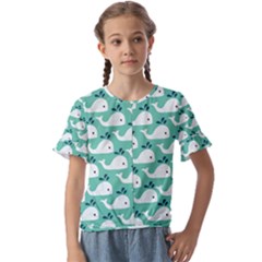 Whale Sea Blue Kids  Cuff Sleeve Scrunch Bottom T-shirt