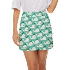 Whale Sea Blue Mini Front Wrap Skirt by Dutashop