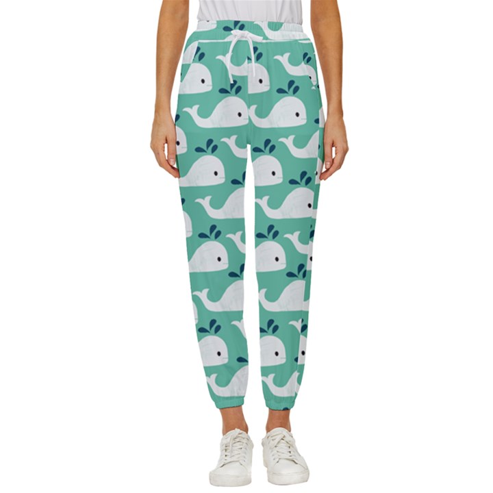 Whale Sea Blue Women s Cropped Drawstring Pants