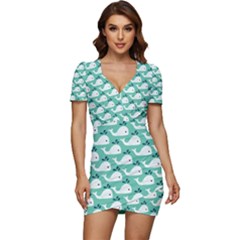 Whale Sea Blue Low Cut Cap Sleeve Mini Dress by Dutashop