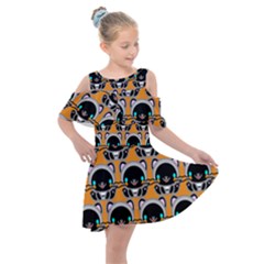 Cute Panda Kids  Shoulder Cutout Chiffon Dress