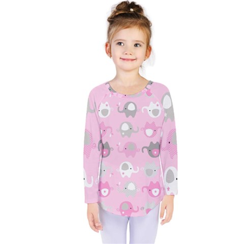 Animals Elephant Pink Cute Kids  Long Sleeve T-shirt by Dutashop