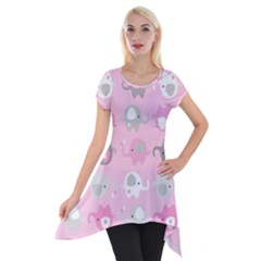 Animals Elephant Pink Cute Short Sleeve Side Drop Tunic by Dutashop