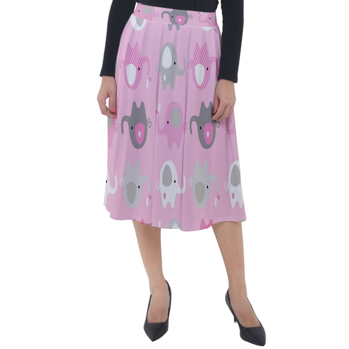 Animals Elephant Pink Cute Classic Velour Midi Skirt 