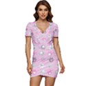 Animals Elephant Pink Cute Low Cut Cap Sleeve Mini Dress View1