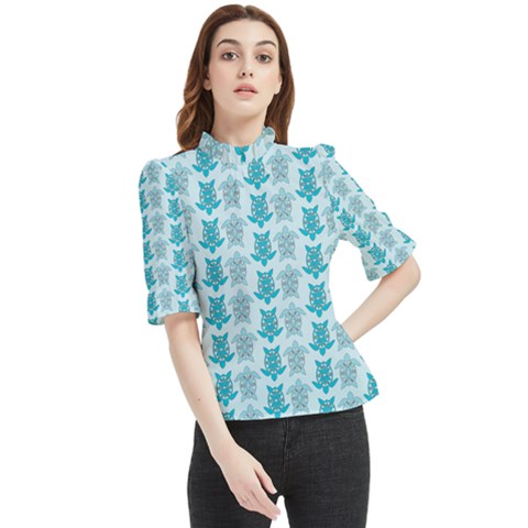 Sea Turtle Sea Animal Frill Neck Blouse by Dutashop