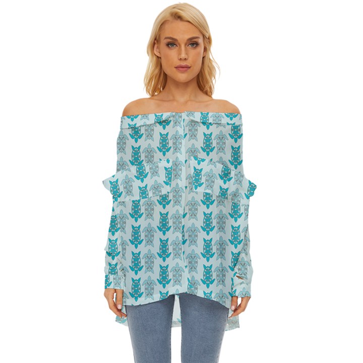 Sea Turtle Sea Animal Off Shoulder Chiffon Pocket Shirt