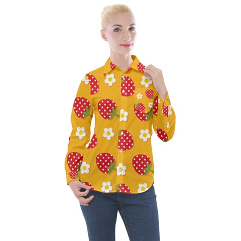 Strawberry Women s Long Sleeve Pocket Shirt by Dutashop