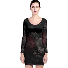 Universal Balance Moon Abstract Star Sun Universe Long Sleeve Velvet Bodycon Dress by Modalart