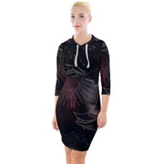 Universal Balance Moon Abstract Star Sun Universe Quarter Sleeve Hood Bodycon Dress by Modalart