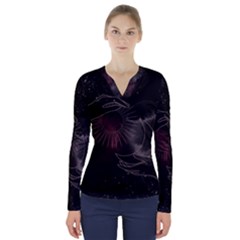 Universal Balance Moon Abstract Star Sun Universe V-neck Long Sleeve Top by Modalart